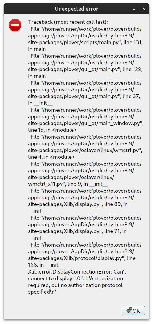 Xwayland error that pops up when trying to run Plover