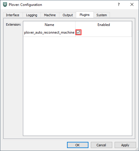 Plover plugins tab with the plover-auto-reconnect-machine plugin check box.