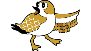 An illustration of a plover (bird) showing a steno keyboard layout on the underside of its left wing