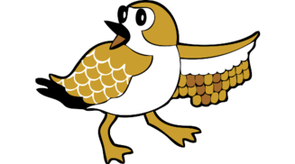 An illustration of a plover (bird) showing a steno keyboard layout on the underside of its left wing